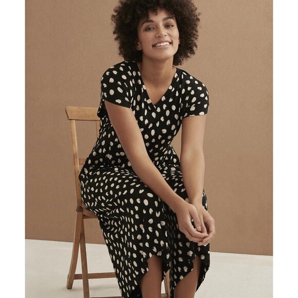 Masai Nabala Jumpsuit Black White Polka Dot Midi L Wide Leg Stretch Pant Modest - Picture 1 of 9